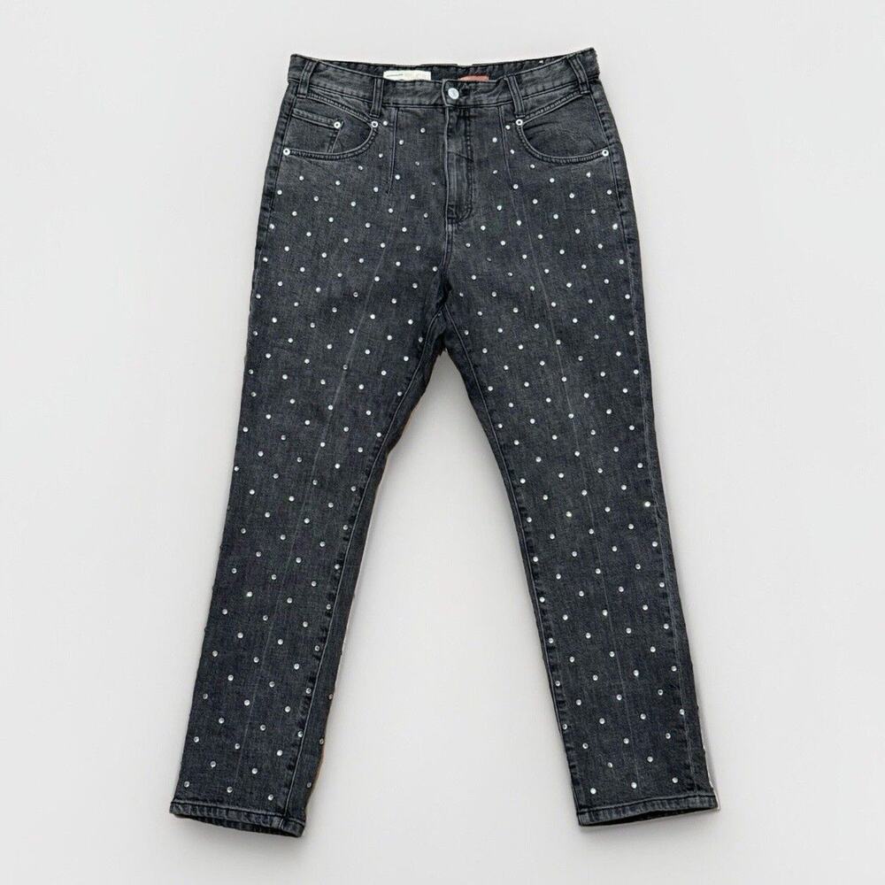 Anthropologie Pilcro High-rise Slim Gem Studded‎ Black Jeans Womens Size 31